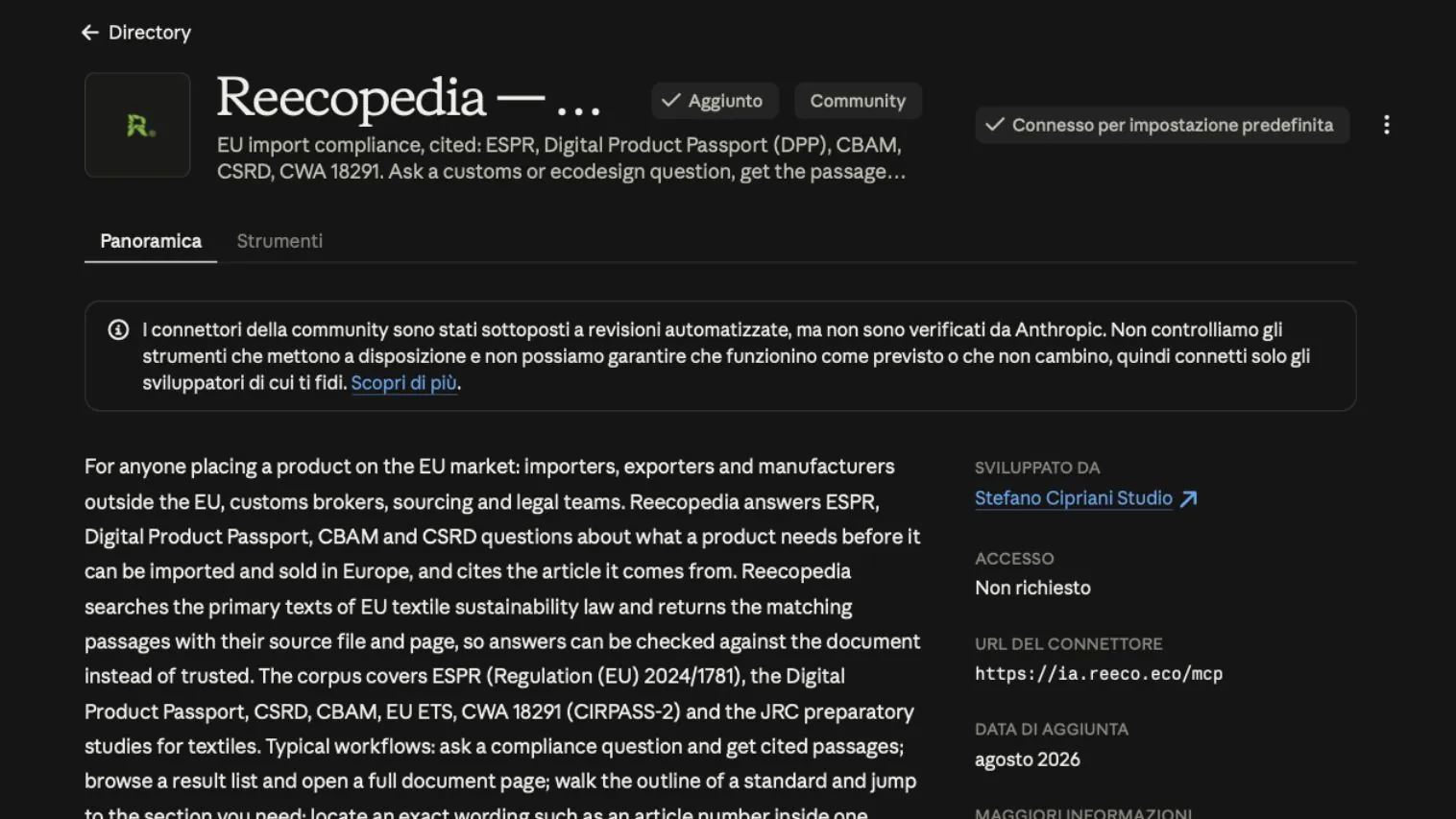 Vårt verktyg Reecopedia finns nu också med i Anthropic-katalogen